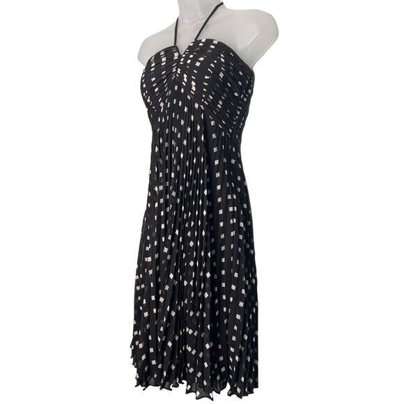 Ann Taylor Sz 2 Strapless Pleated Polka Dot Sun Dress Black White Halter Summer - Picture 3 of 10